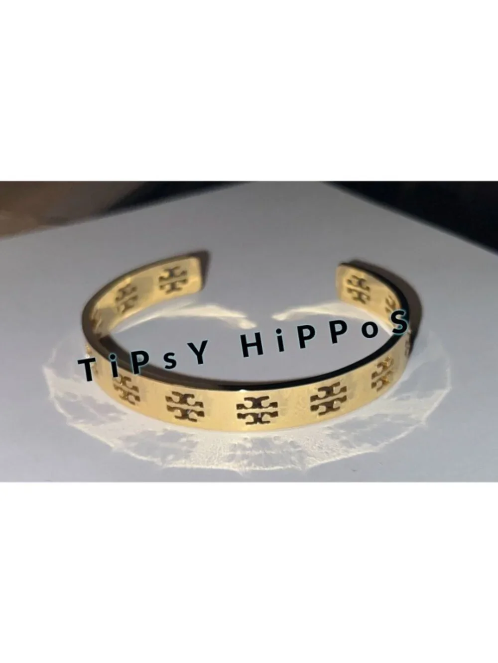 NEW! TORY BURCH Gold Pierced Logo Cuff Bracelet